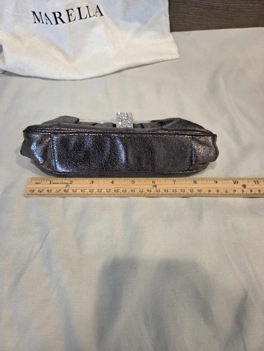 MARELLA Metallic Silver Evening Clutch with Crystal Buckle - Picture 10 of 11